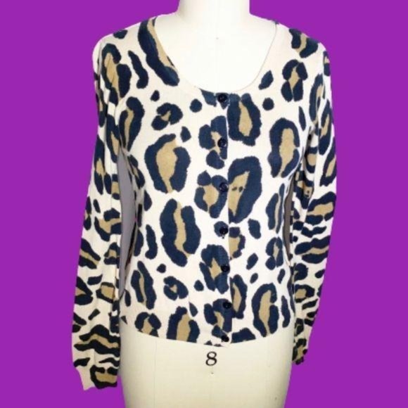 H&M Divided Grungy Destroyed Chunky Leopard Print Knit Cardigan - Size 8… - Picture 3 of 14